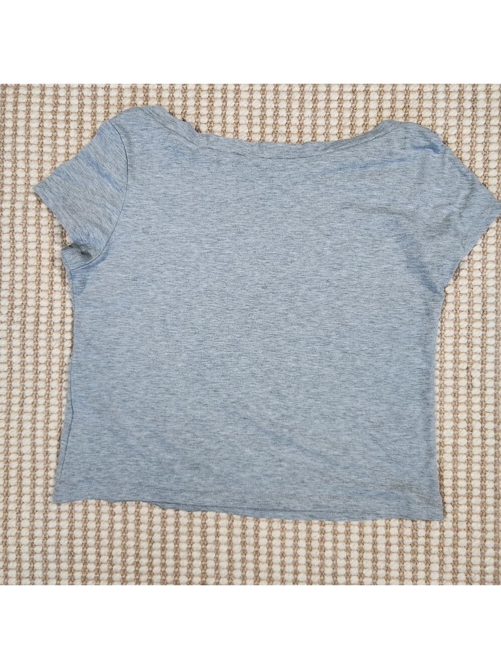 SHEIN Heather Boat Neck Gray Short Sleeve Tee with Black Heart - Picture 3 of 3